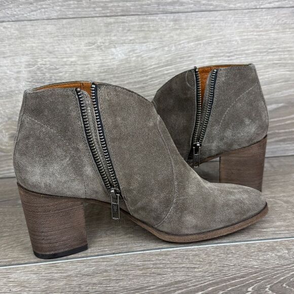Frye Nora Women's Sz 7.5B Gray Elephant Suede Zip Heeled Ankle Boots 3479930-EPT - Picture 11 of 14